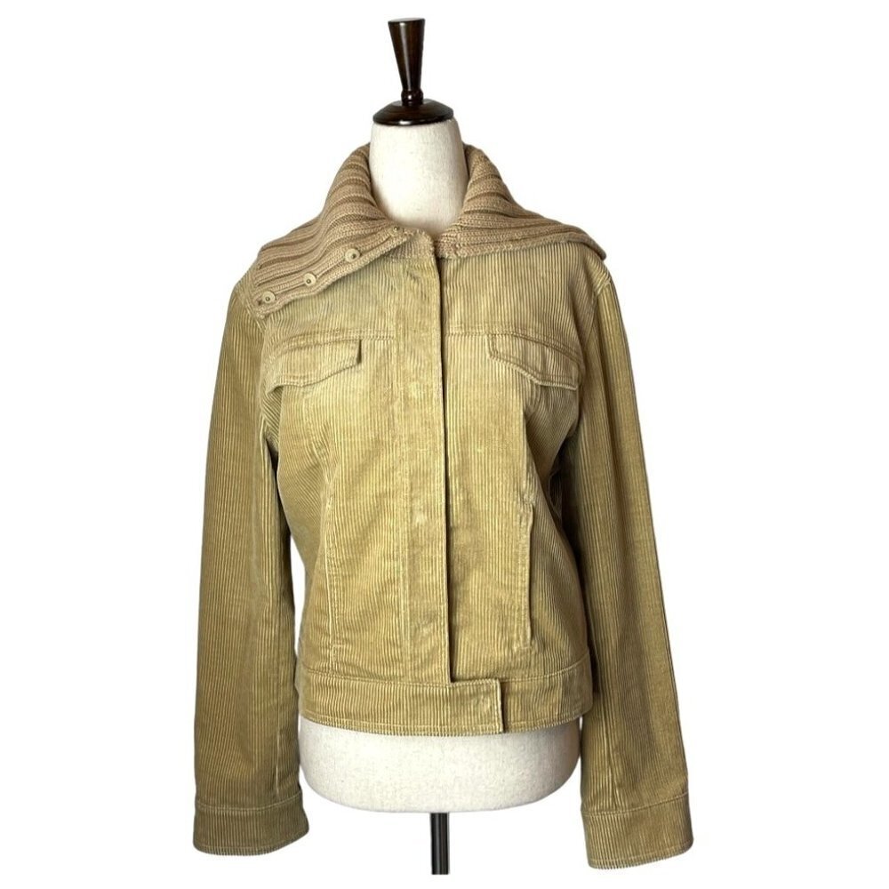 J. Crew Tan‎ Corduroy Ribbed Knit Shawl Button Collar Snap Jacket Size M